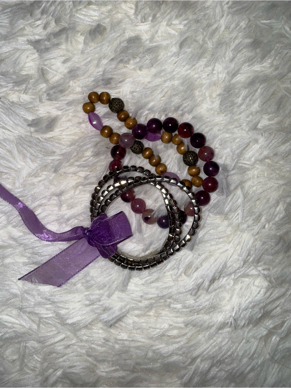 Beaded Multi-Stack Bracelet Set in Purple and Brown